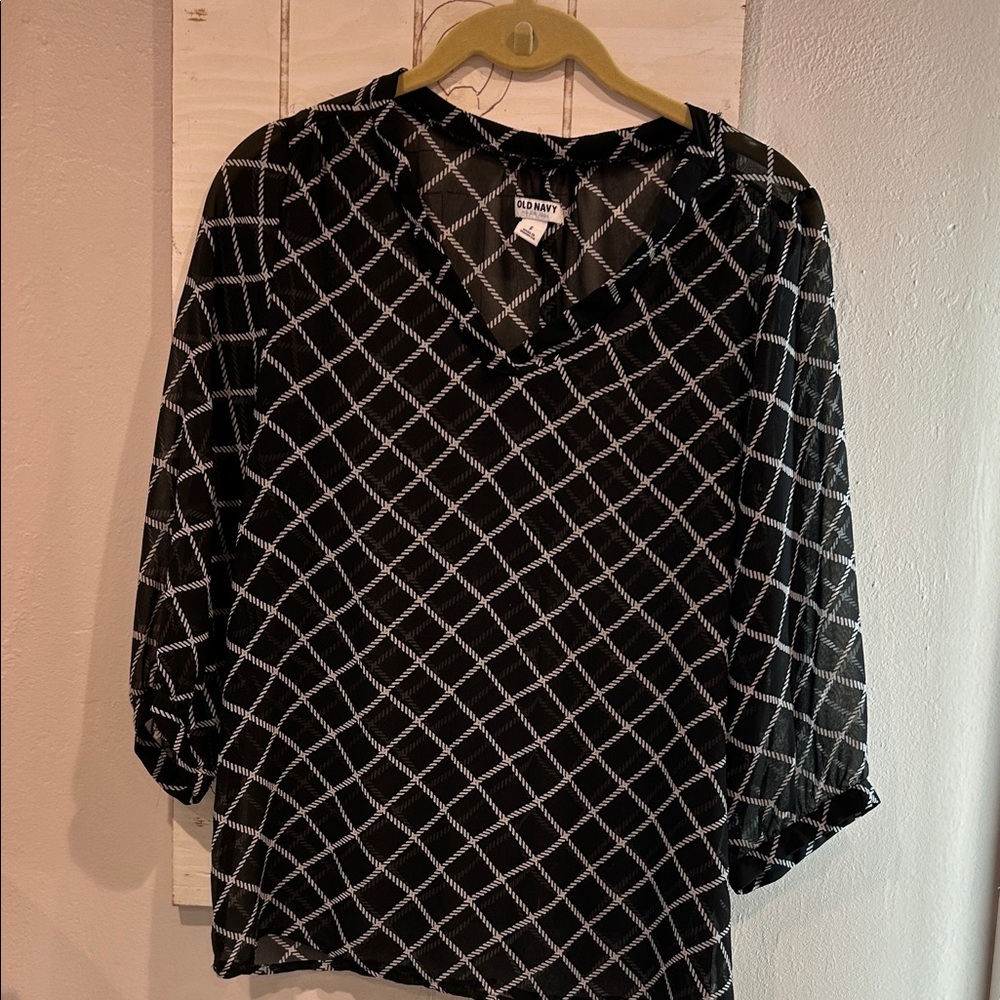 Old Navy Black and White Checkered Blouse